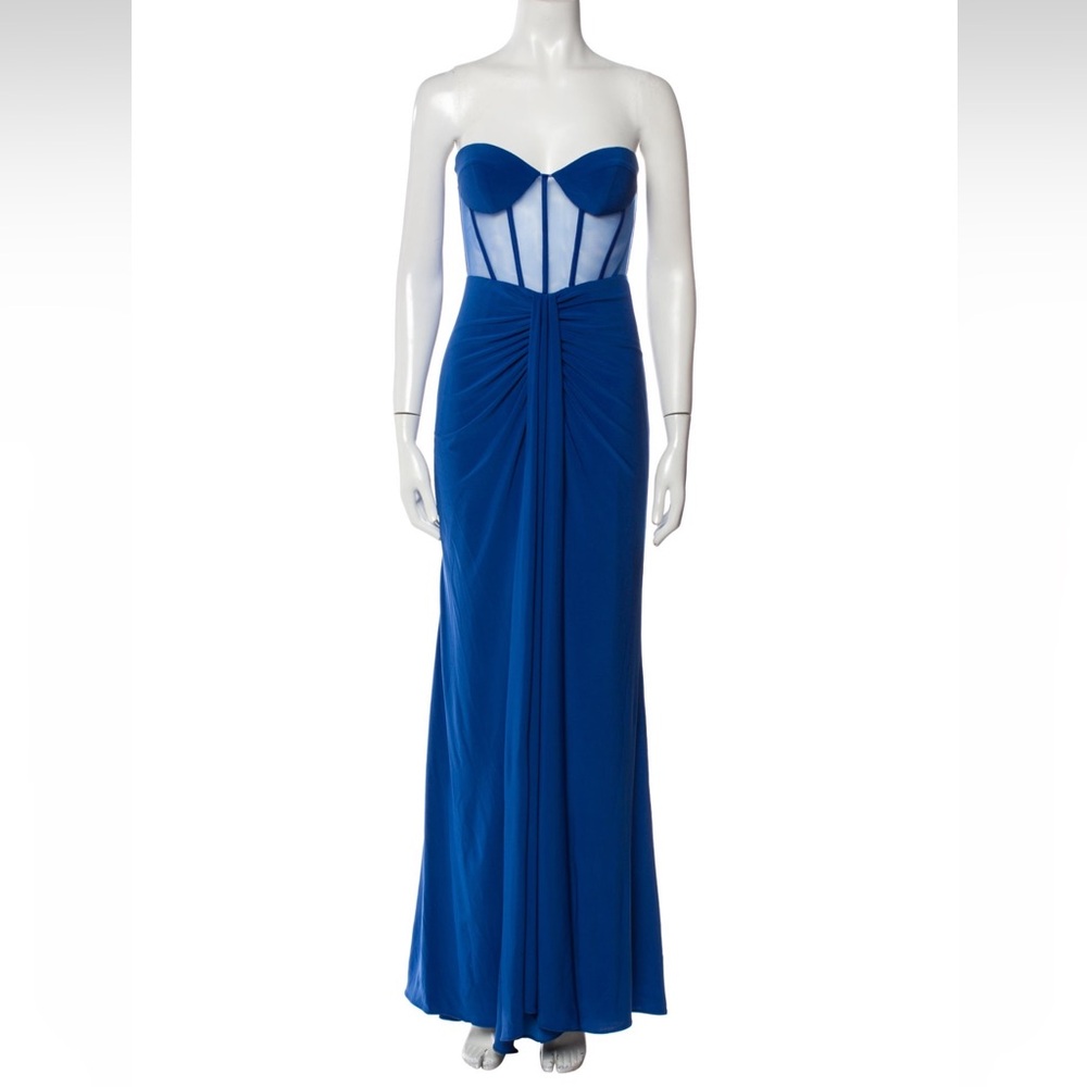 Ieena Mac Duggal Sheet Corset Strapless Blue Long Dress Size 2
